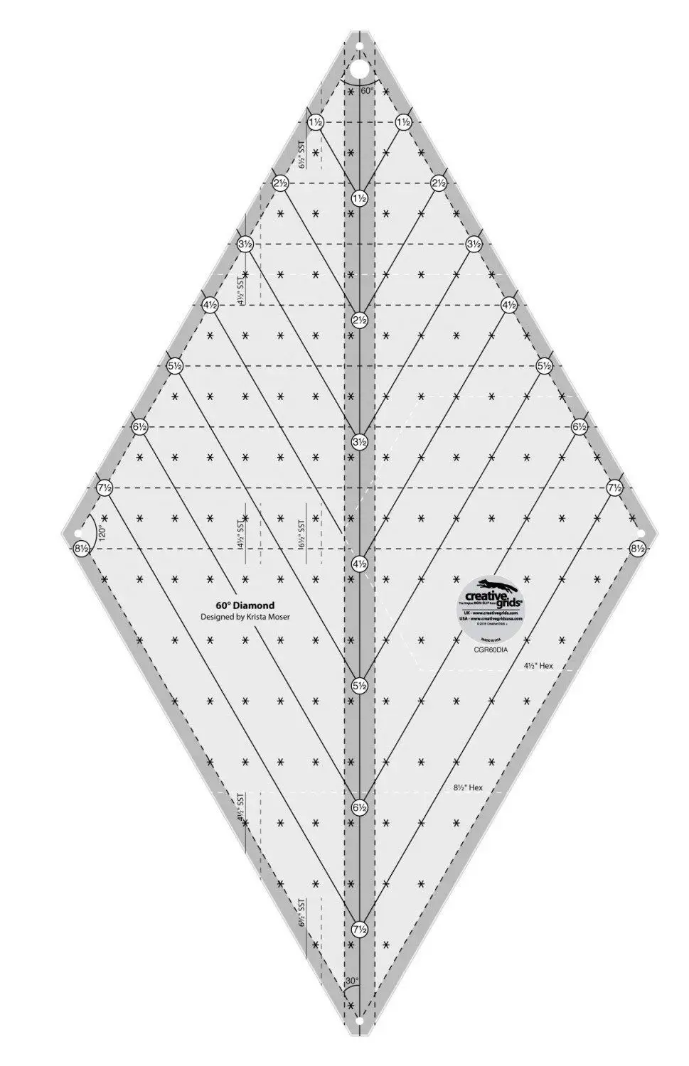 60 Degree Diamond Rhombus Quilting Ruler Template for DIY Quilting Craft