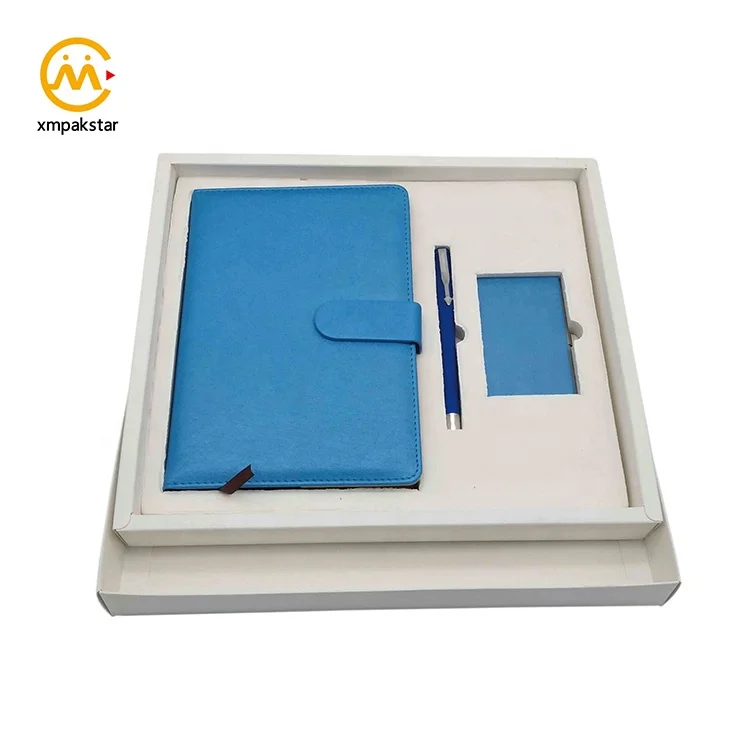 2022 Office Paper Stationery Pu Notebook Gift Set With Pen Key Ring And