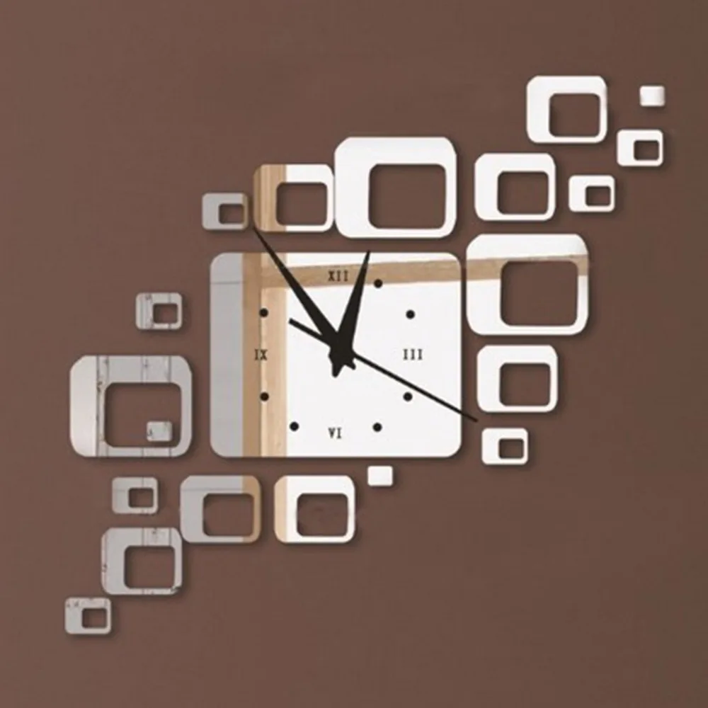 Creative Hot Selling 3d Square Mirror Clock Acrylic Square Shape Wall
