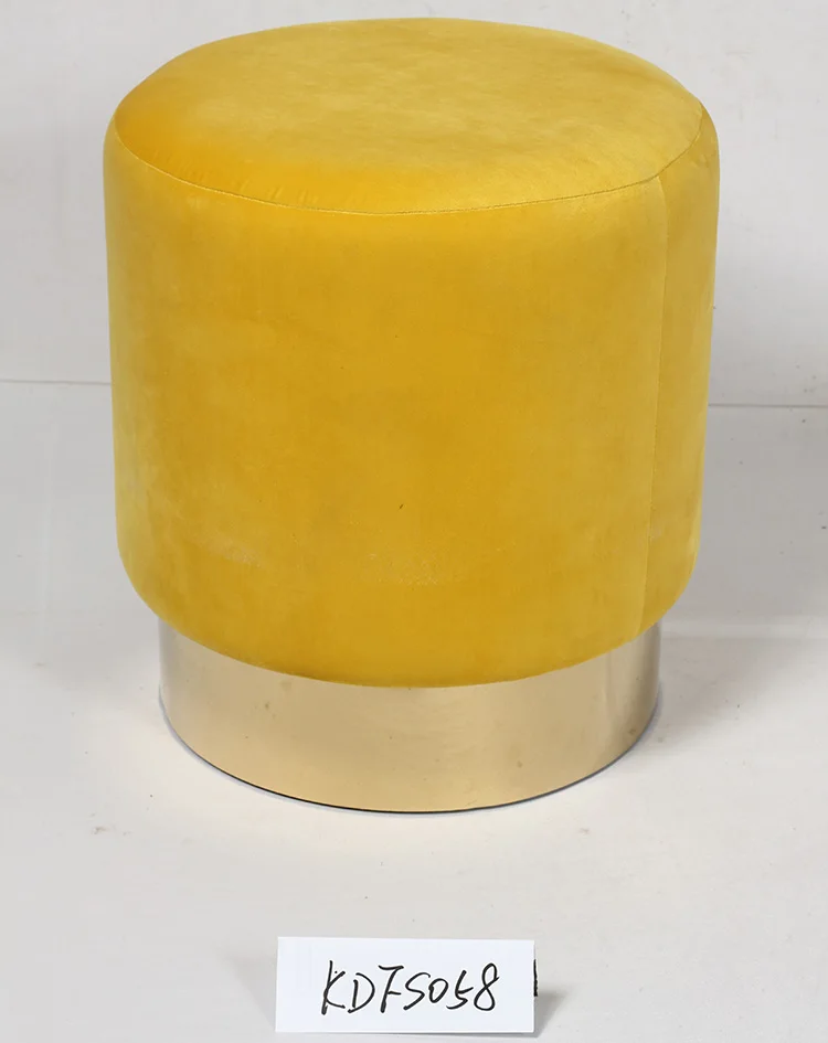 Upholstered seat yellow big round foam velvet pouf ottoman