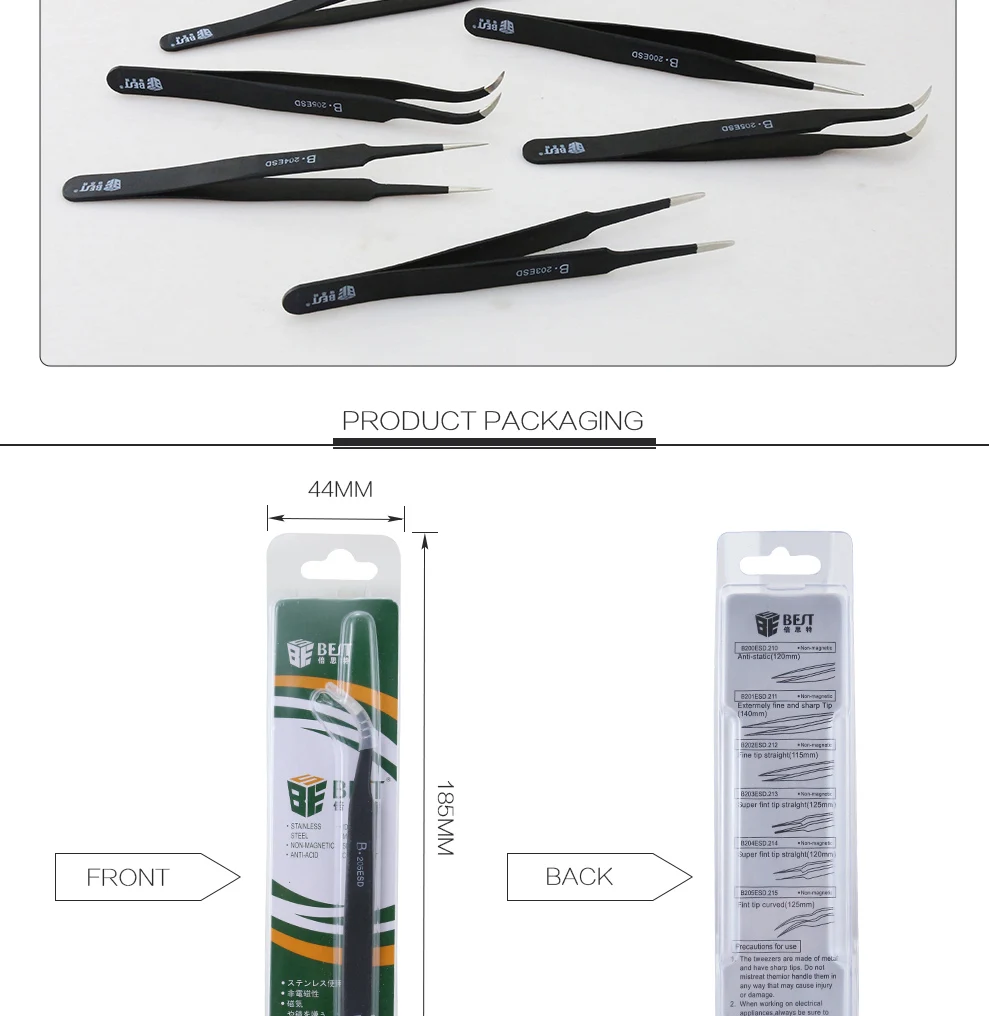 BEST Anti-static ESD Stainless Steel Tweezers Maintenance Tools Industrial Precision Curved Straight Tweezers Repair Tools 2018