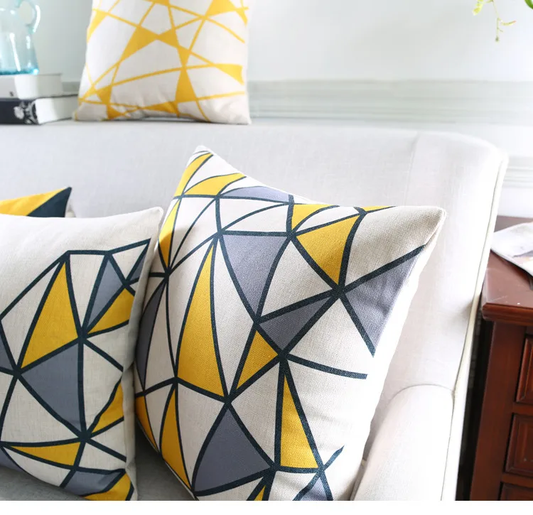Grey And Yellow Geometrical Velvet Printed Cushion Cover Buy Grey