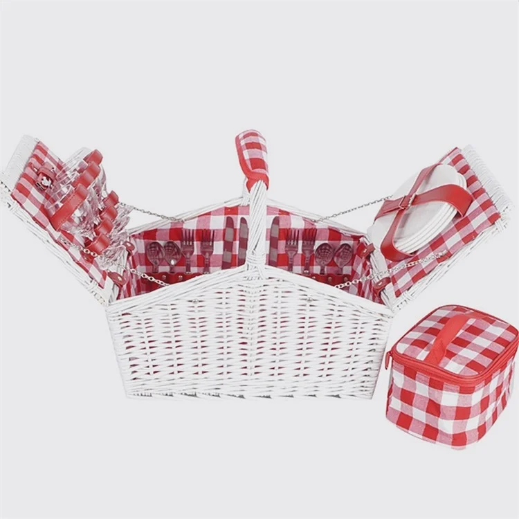 Classic 4 Person Picnic Basket Cheap White Picnic Basket With Red Grid