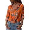 Womens Button Up Blouses V Neck Color Block Work Casual Long Sleeve Shirt Tops