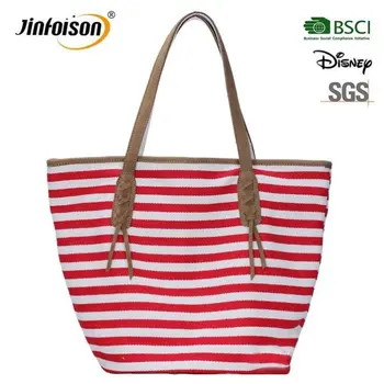 China Supplier Canvas Stripe Women Anchor Beach Tote Bag Stripe Women Anchor Beach Tote Bag