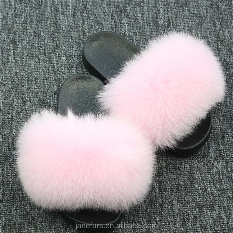 Factory Wholesale Women Luxury Pink Slipper Fluffy Full Skin Fox Fur ...