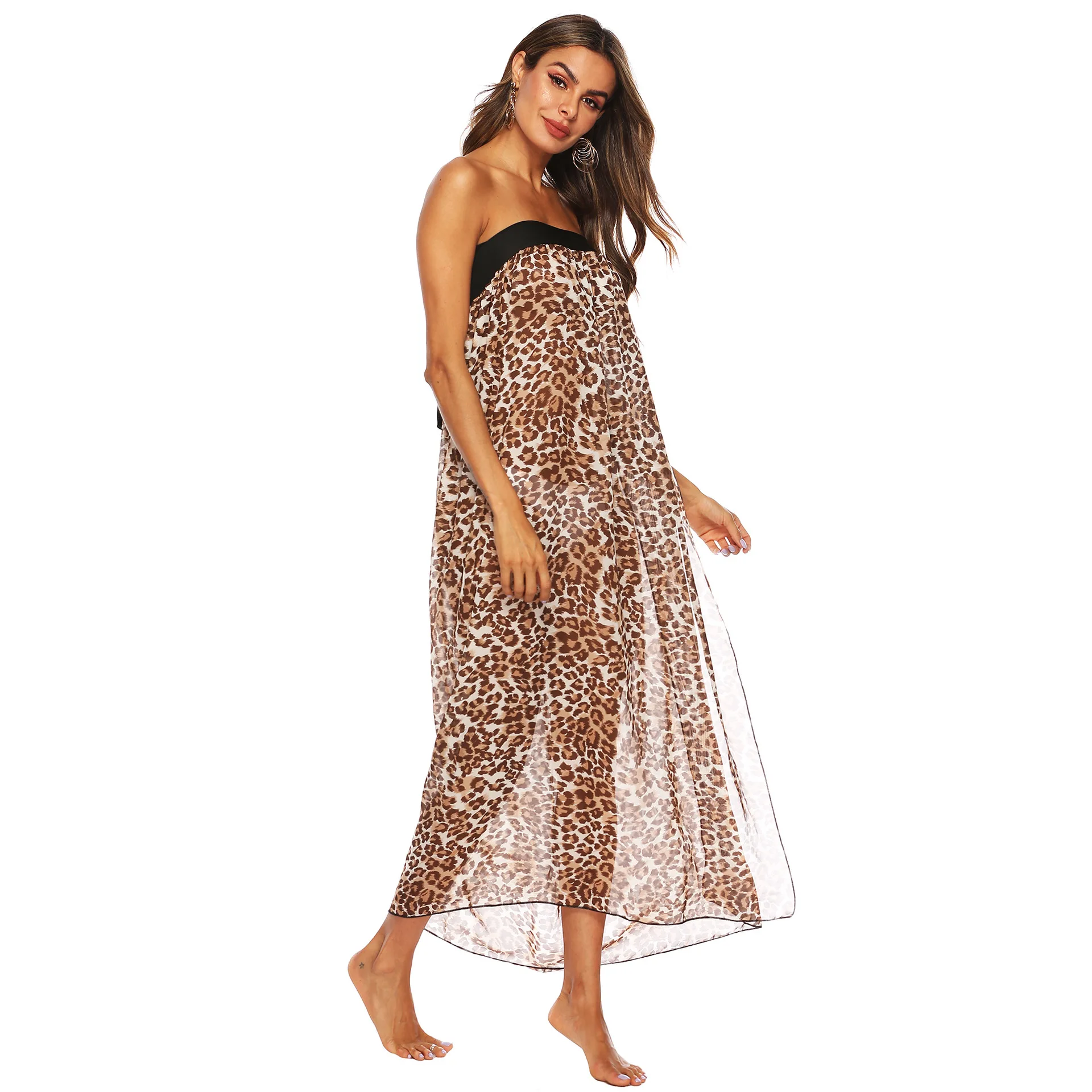 Summer Vacation Chiffon Leopard Women Pareo Beach Wrap Sarong Swimsuit