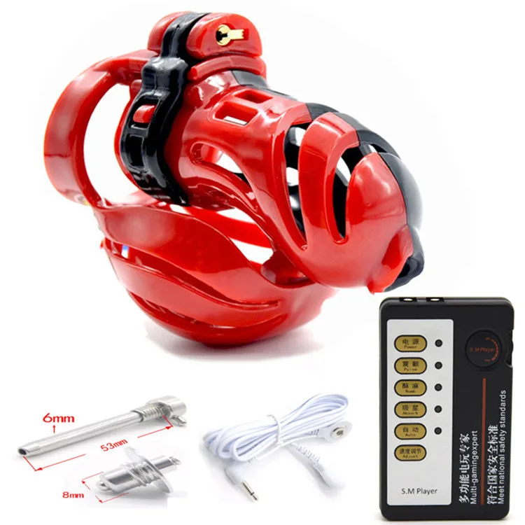 Latest Design Electric Shock Male Chastity Cock Cage Lock Device Scrotum Ball Mens Adult
