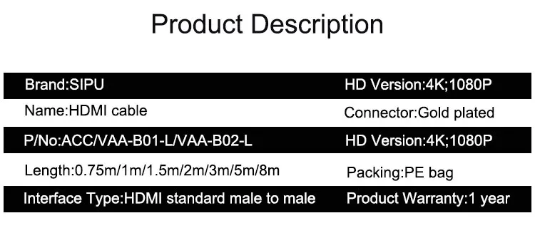 Câble HDMI SIPU mâle à mâle avec Ethernet pour Apple TV PS3/4 projecteur DVD câble HDMI