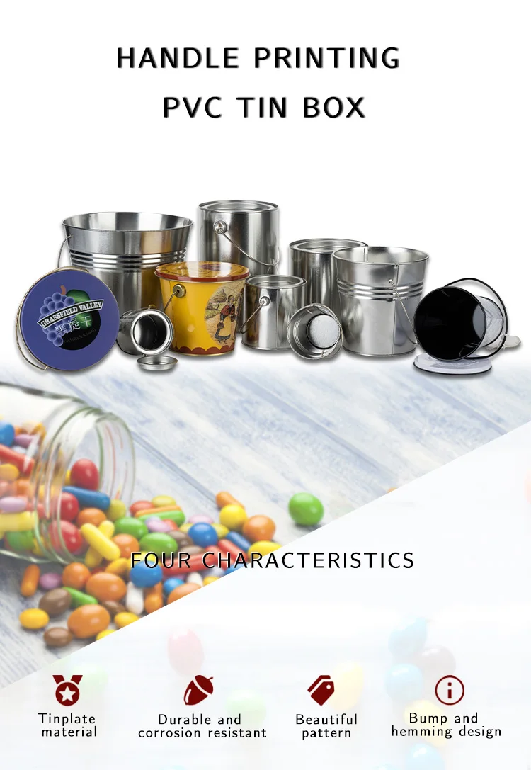 OEM Service Food Grade Round Tin Ice Bucket with Metal Handle