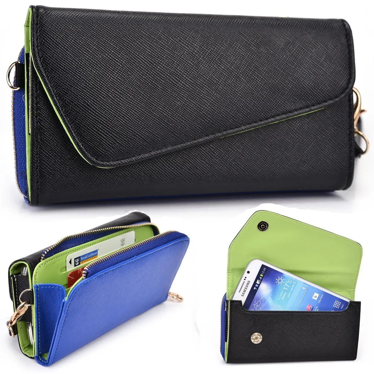 Black and Royal Blue Crossbody Case for LG G4 Pro, Flex, G Pro 2 D830 D838 F350K F350L F350S Smartphone Phablet