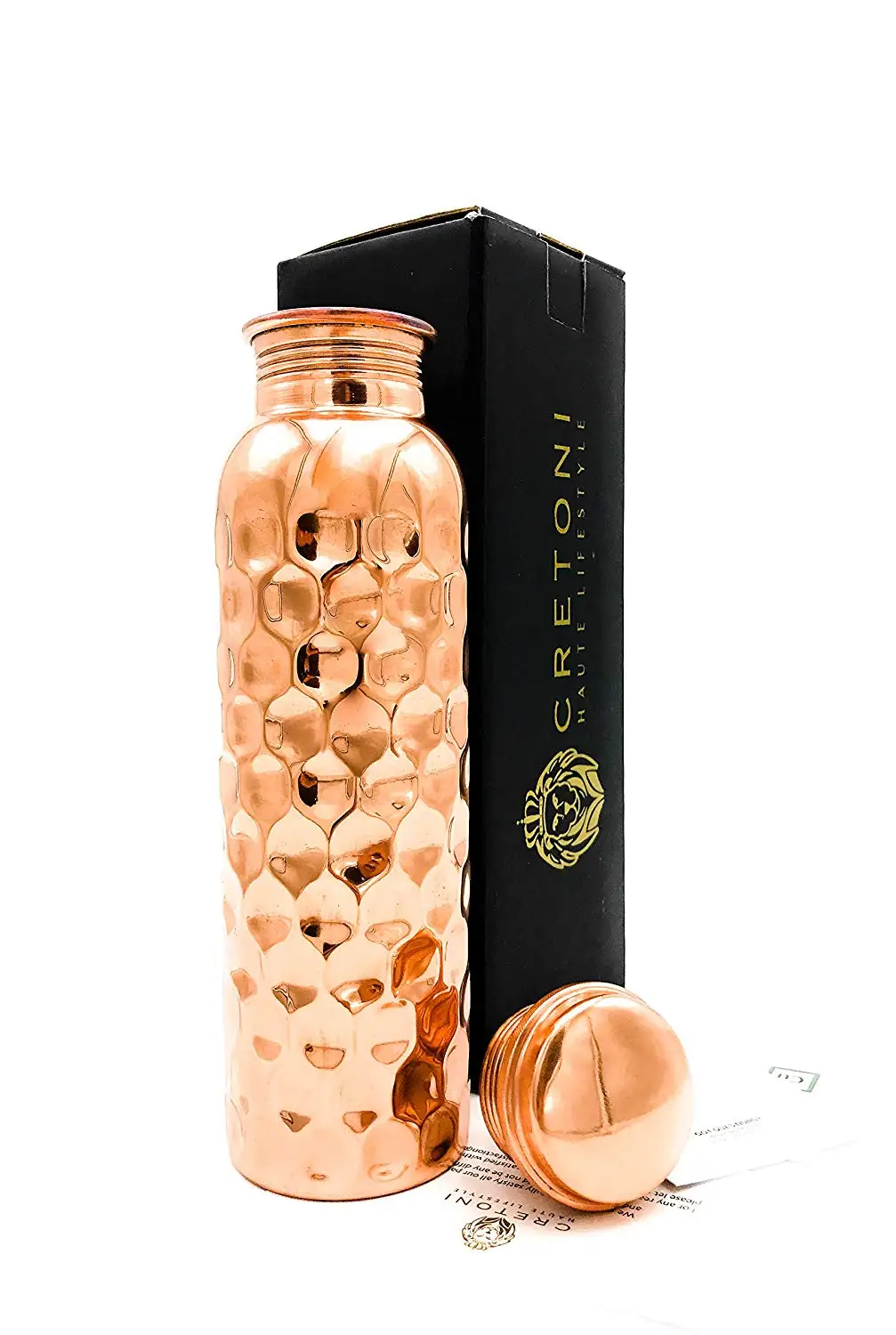 INDIAN BAZAAR CRAFTS Hammered Copper Yoga Water Bottle Silver touch quoted Thermos Flask Capacity Handmade/& Leak Proof Ayurvedic Health Benefits,Sports,Gym,Yoga /& Travel 1 ltr