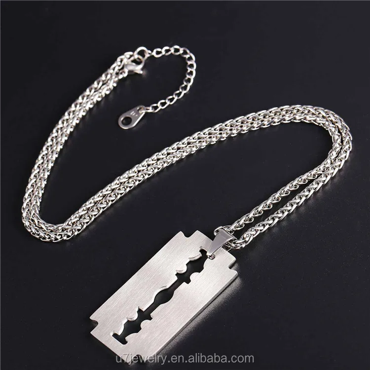 U7 1pc Free Shipping Male Shaver Shape Chain 18k Gold Plated Stainless