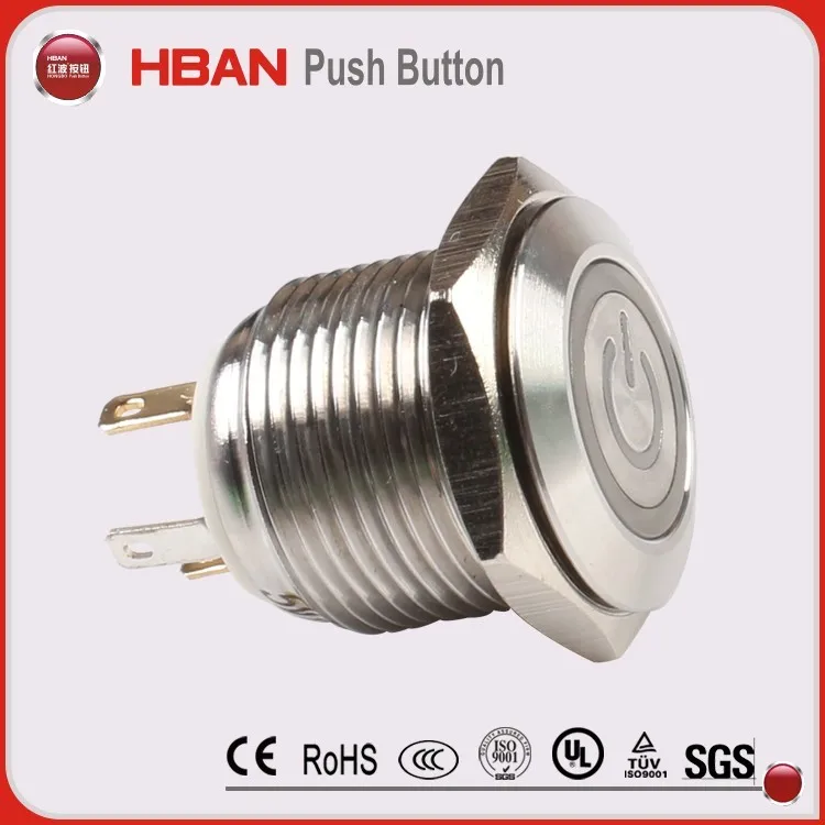 Ul Certified Electric Power Switch Illuminated 16mm On Off Push Button