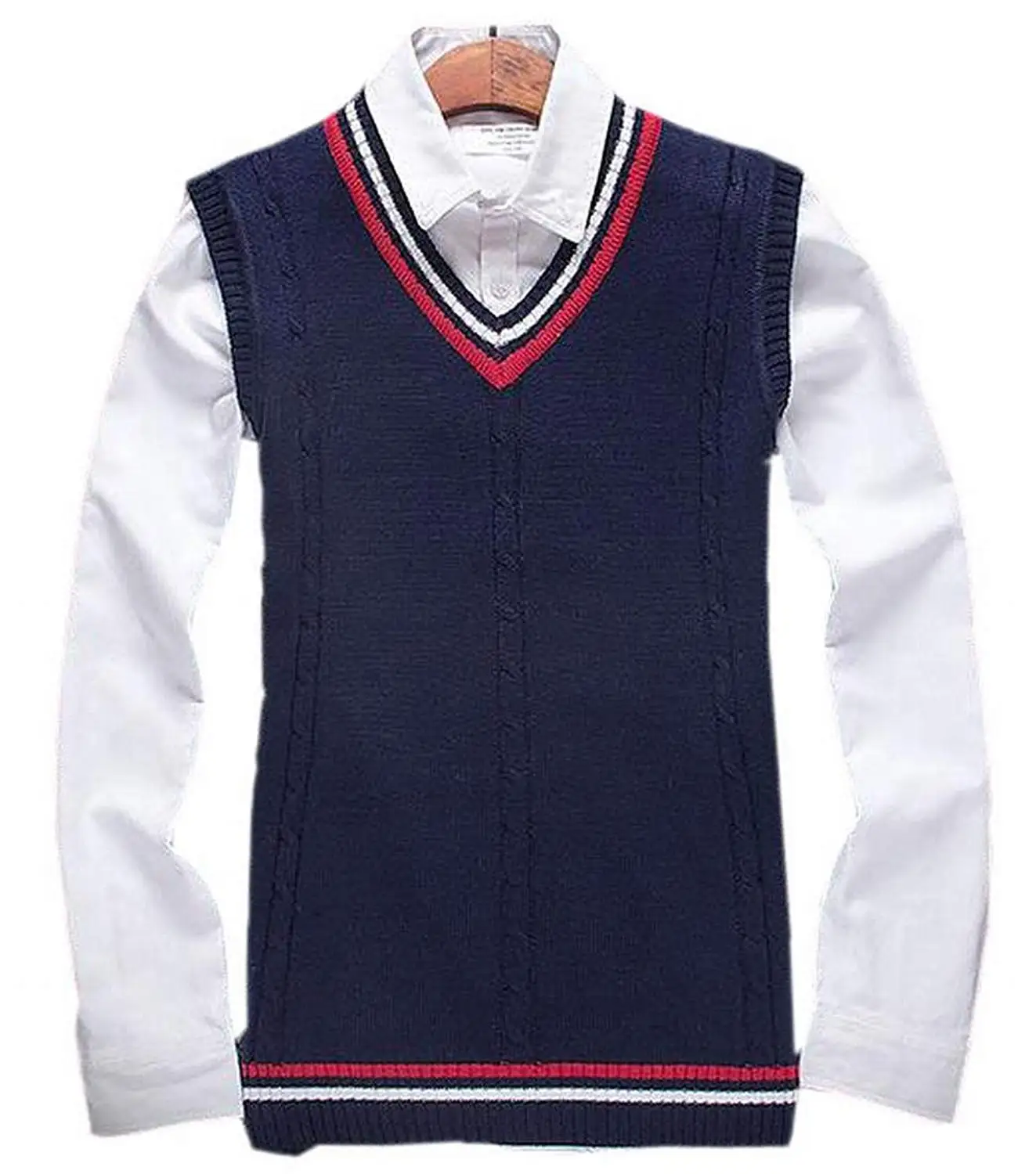 Jaycargogo Men V-Neck Sleeveless Sweater Vest Knitwear Waistcoat