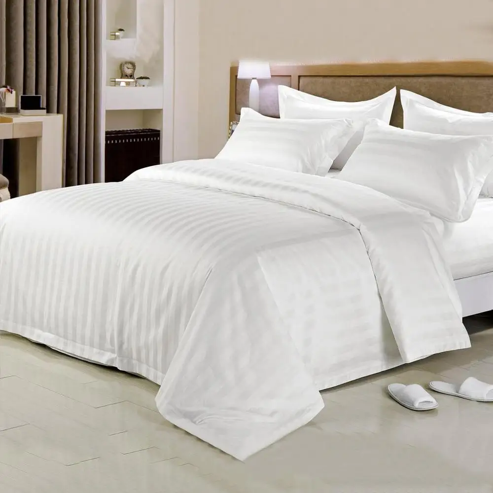 Hotel Bedding White Satin Strip Poly Cotton Wholesale Cheap Single