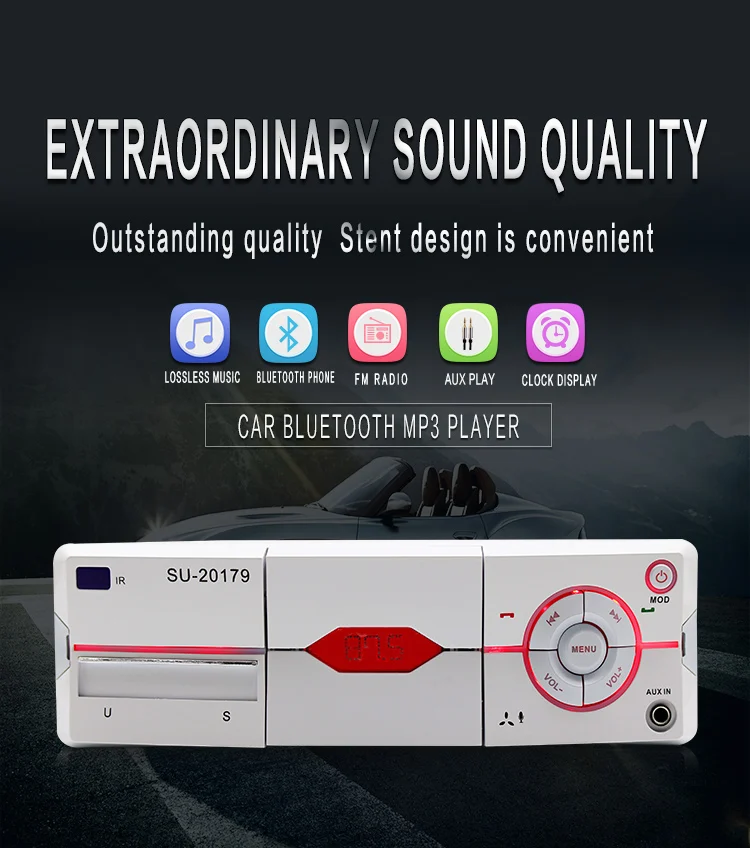 Car MP3 Player with mobile holder Auto Audio Stereo FM SD MP3 Player AUXIN USB with 12V Remote Control Audio Radio White & Black