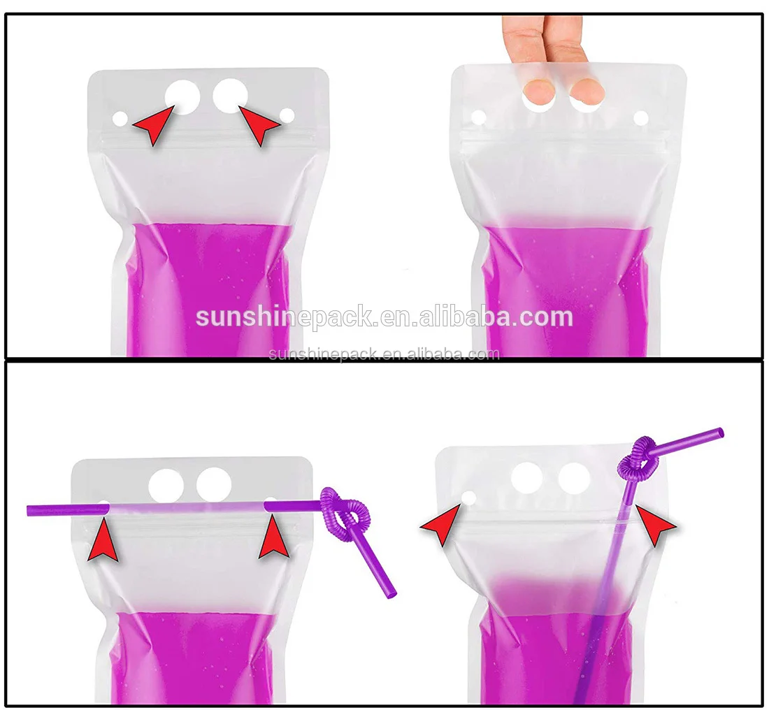 Custom Clear Zipper Drinking Bags New Transparent Reusable Drink Pouch