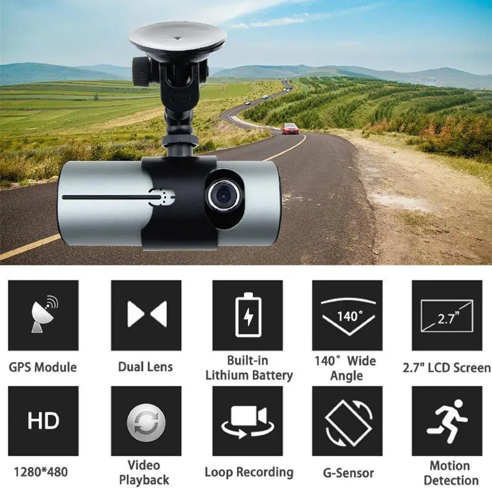 Tự động khởi động R300 / X300 Camera gắn camera kép camera dash với theo dõi GPS logger