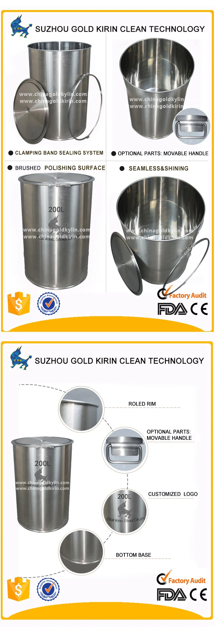 Gold Kirin Professional Factory Made 200 Litre Open Head Food Grade