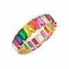 Wholesale Fashion Jewelry Latest Gold Ring Designs for Girls Vermeil CZ Stones Ring Multi-Colored Rainbow Ring For Party