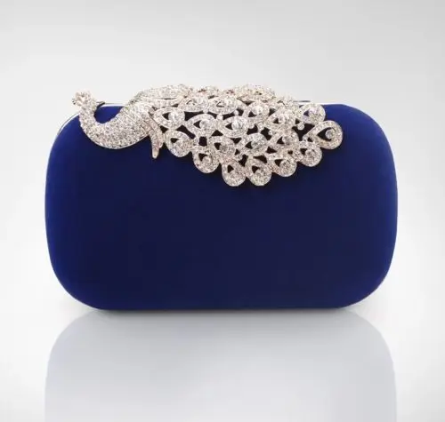 Stylish Royal Blue Diamante Wedding Ladies Party Evening Clutch Hand Bag Purse 