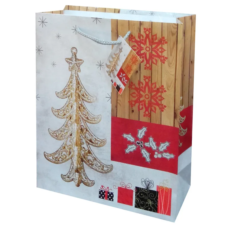 Wholesale Handmade Cartoon Christmas Plain Rope Pulling Square Paper Shopping Bags