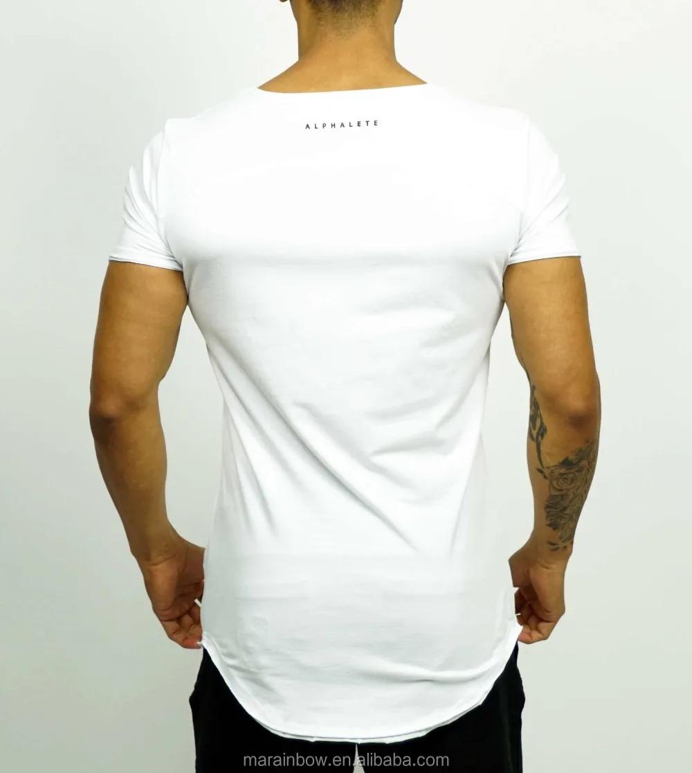 Stylish 95 Cotton 5 Elastane Mens Lengthened T Shirt White Plain