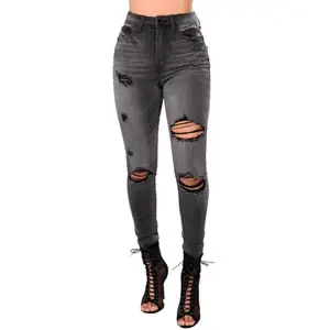 Europe style women denim jeans pants black color high quality ladies ripped jeans Europe style women denim jeans pants black color high quality ladies ripped jeans