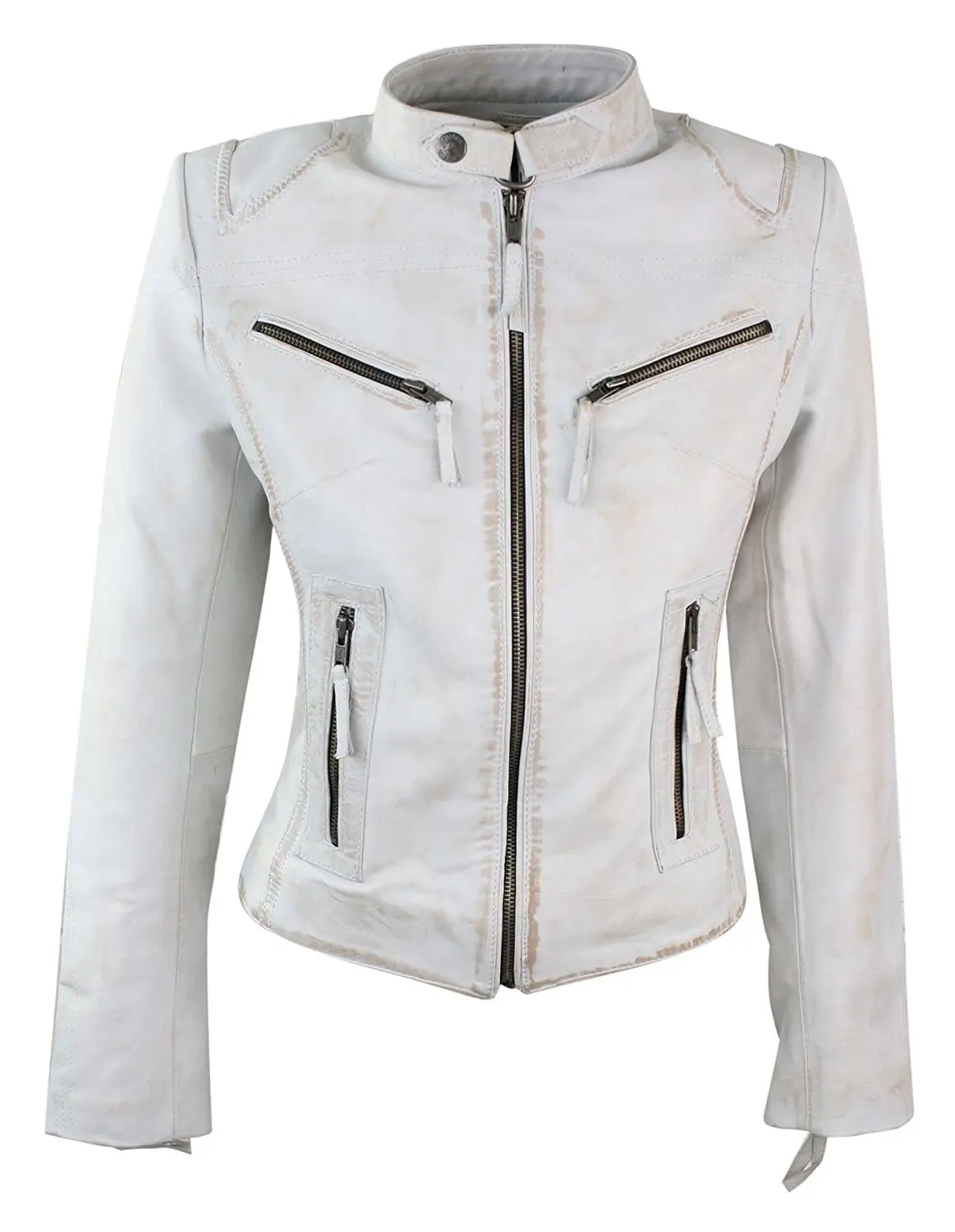 Aviatrix 100% Ladies Real Leather Jacket Fitted Bikers Style Vintage White Rock