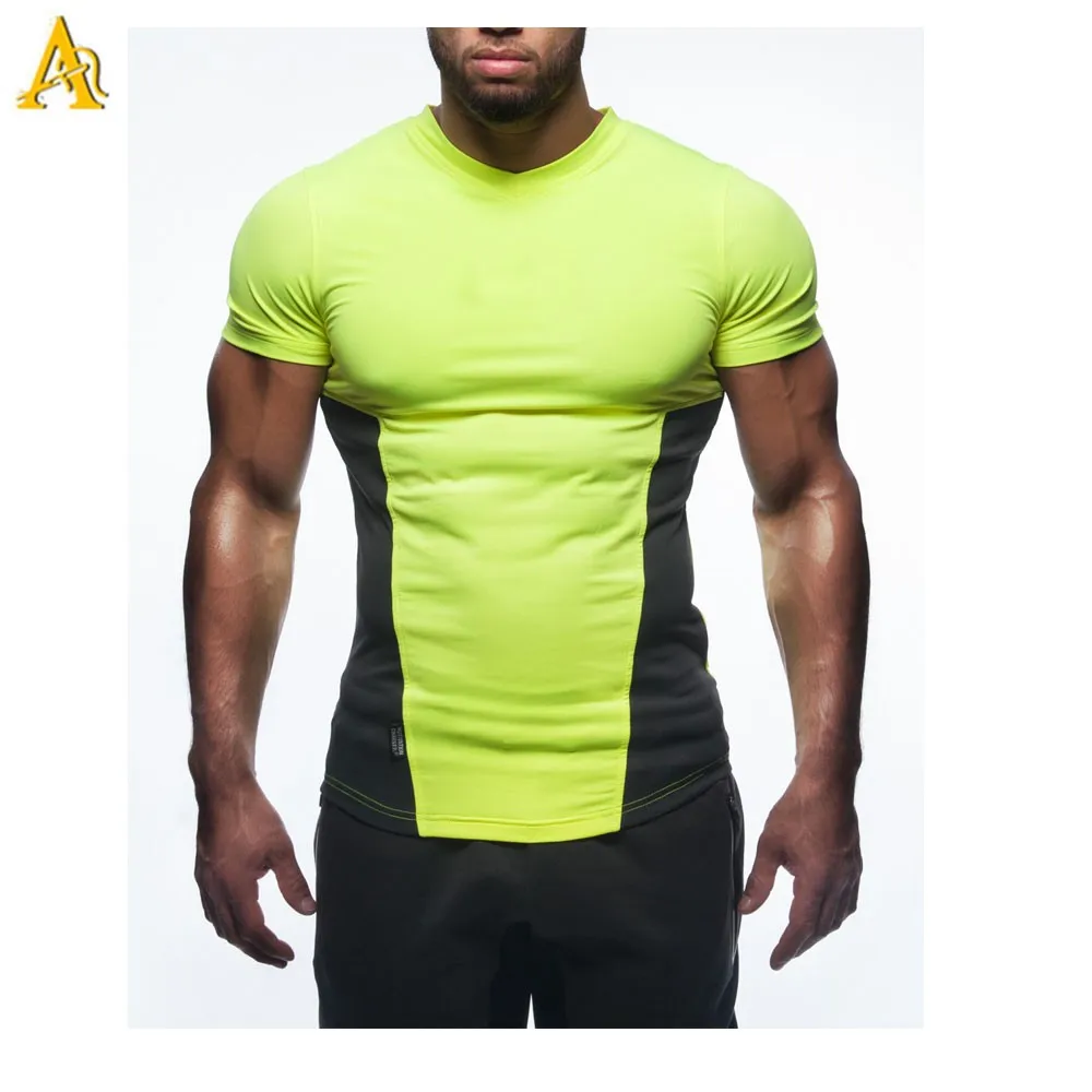 Muscle Fit Stringer Back T-shrit Neonyellow-anthra Short Sleeve Shirts ...