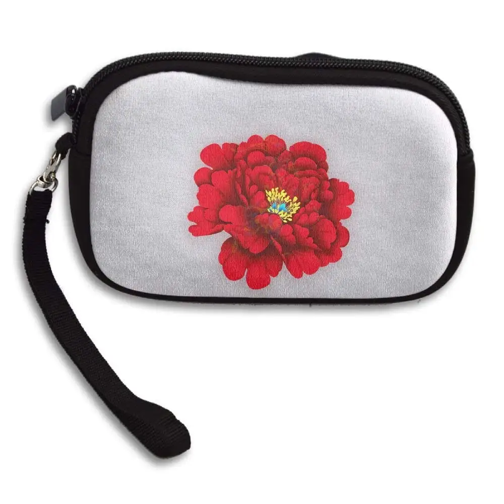 Showydma leisure convenience red peony logo white little purse pretty peony purse
