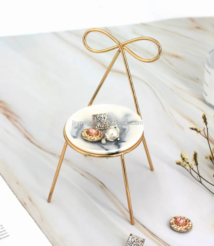 Jr2004 Chair Shape Jewelry Holder Display Earring Hanger Marble Look