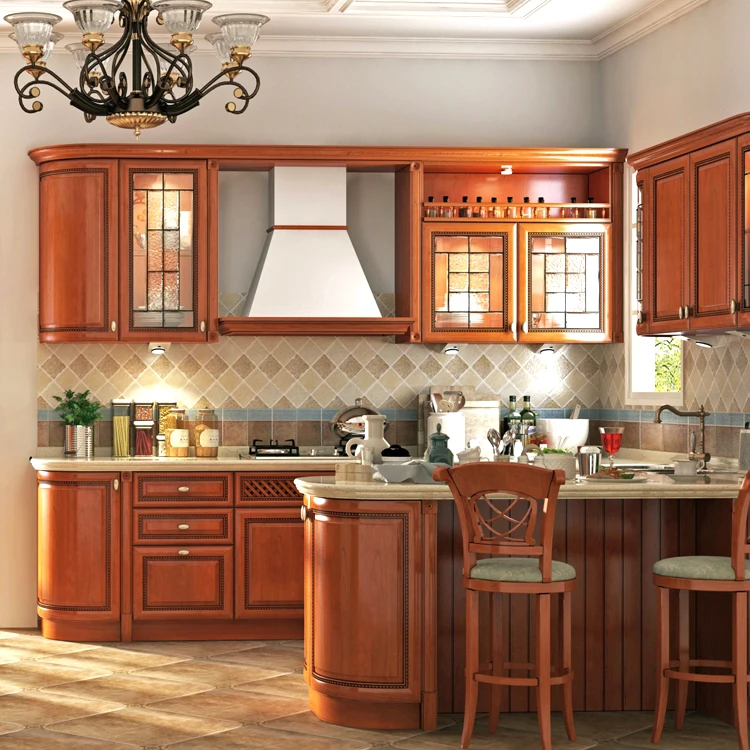 American Style Cabinet Design Solid Wood Kitchen Cabinets With Dining Table