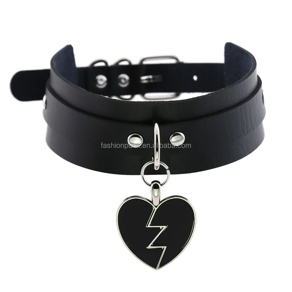 harajuku pu leather choker lightning heart