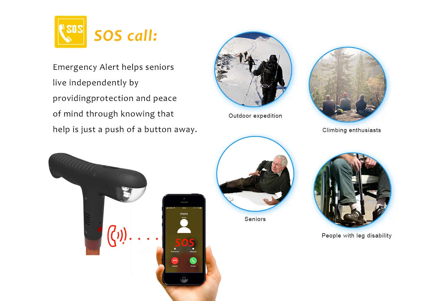 2018 newest 3G GPS SOS Walking Cane, gps walking stick with fall alert