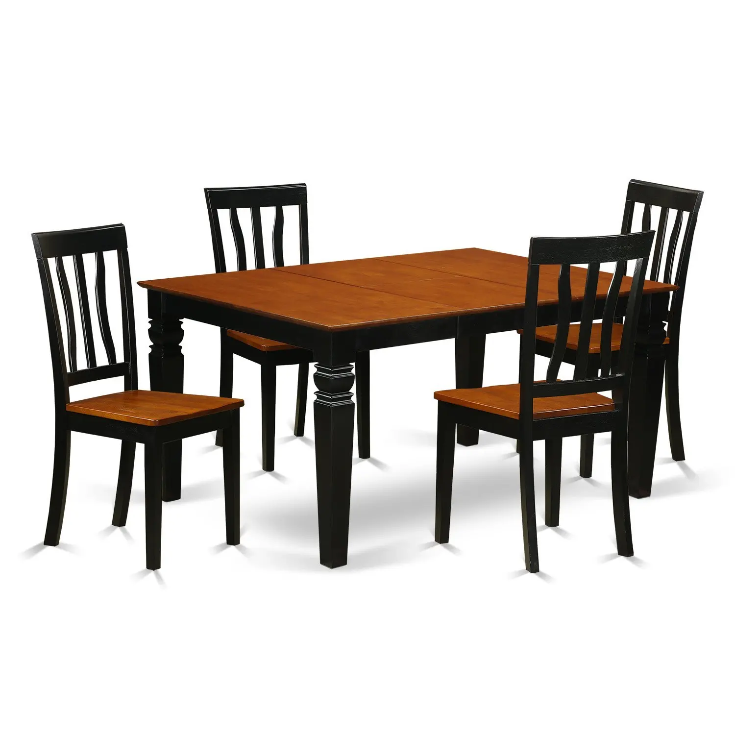 East West Furniture Weston WEAN5-BCH-W 5 Pc Set with a Dining Table and 4 Wood Kitchen Chairs, Black
