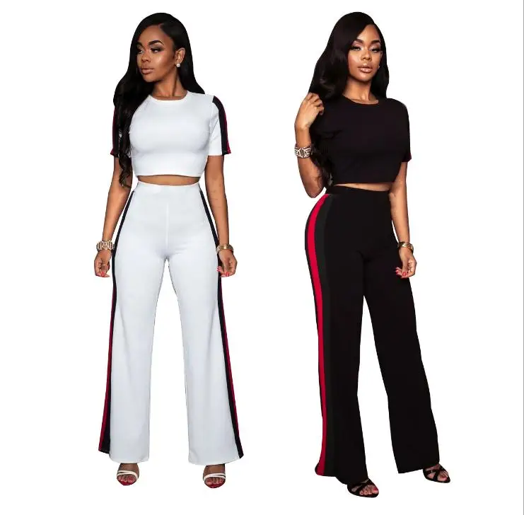 K2909a 2017 Latest Summer Sexy Plain White Tops Pants Sets Hot Sale