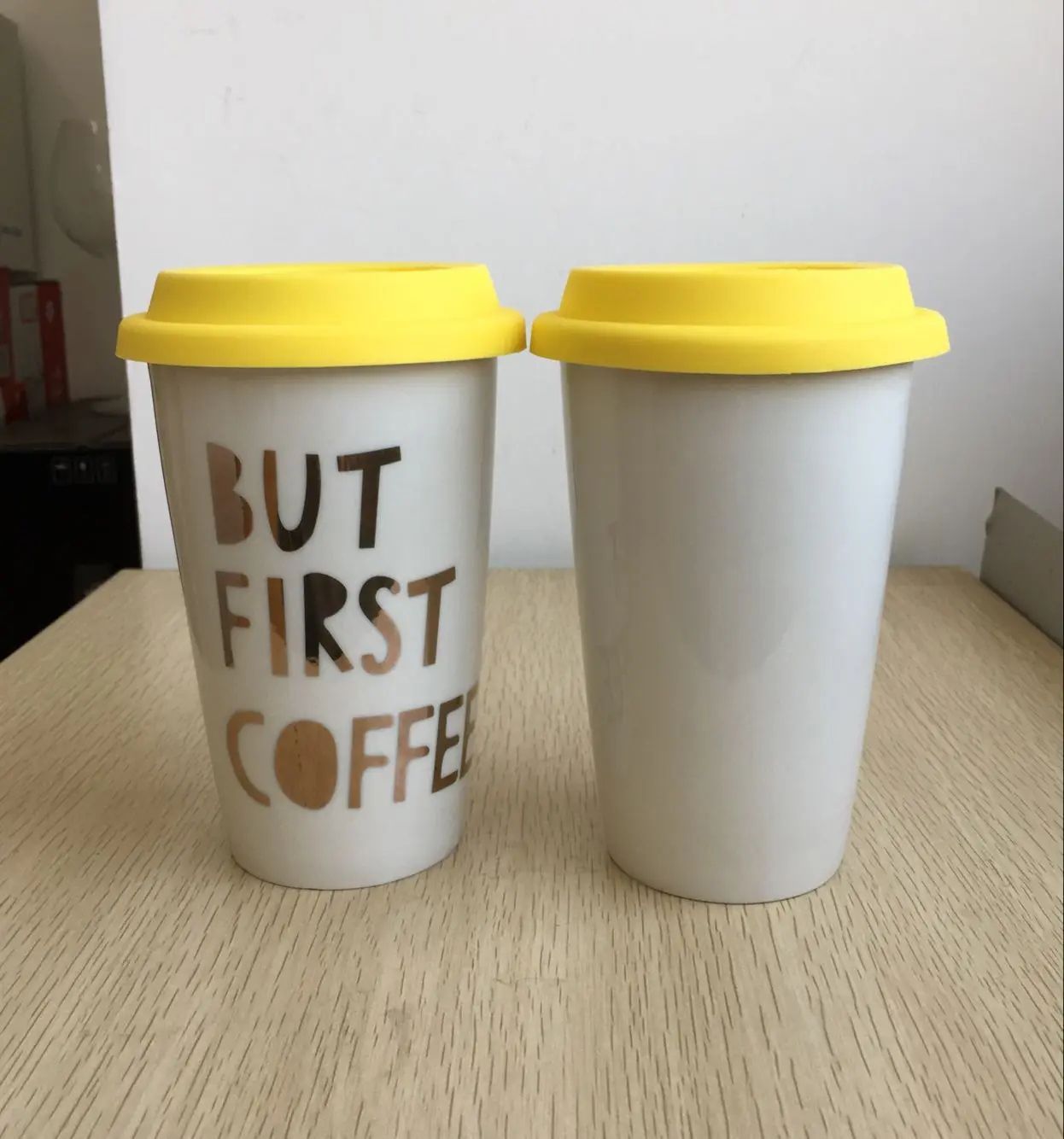 12 Oz Double Wall Ceramic Travel Mug With Silicone Lid,Marble Pattern