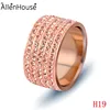 Anniversary Gift Engagement Women Ring Rose Gold Finger Rings Stainless Steel Pave rhinestones Ring