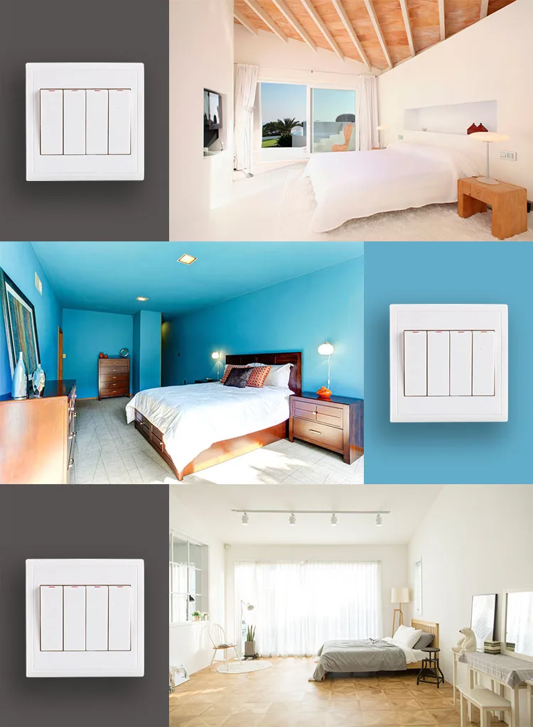 Hot Sales Certificated 250v 10a 4 Gang 2 Way Electric Wall