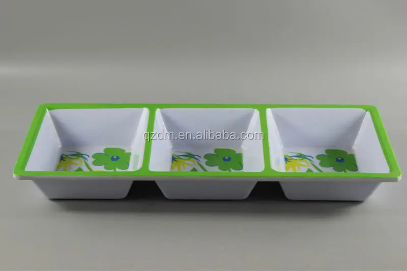 Snacks Serving Tray/Rectangle Shape Melamine 3 Section Plate