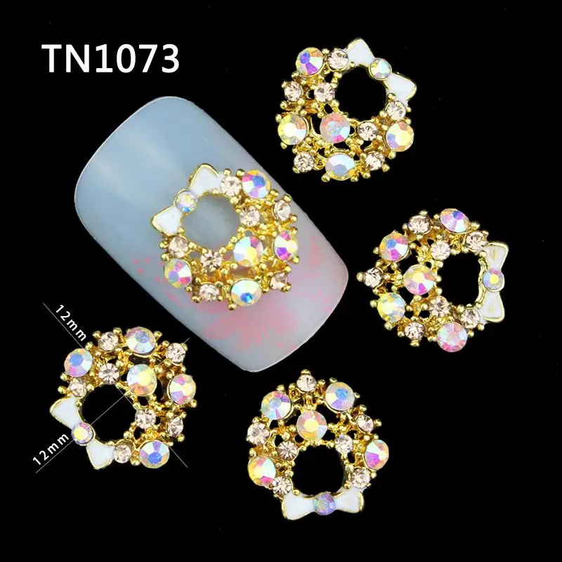 10 Pcs Glitter Gold Bow With Letters 3D Rhinestones For Nail Art Decorations On Gel Polish