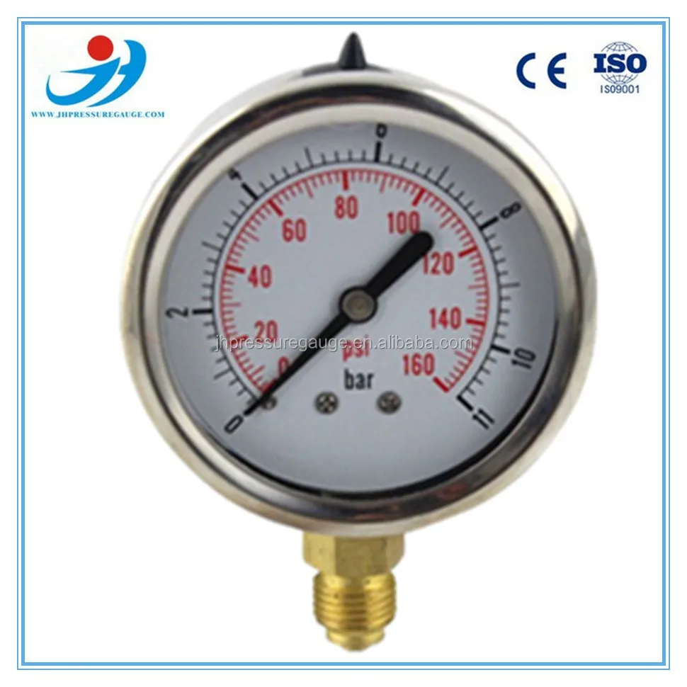 Hydraulic Oil Filled Pressure Gauge Stainless Steel Case Bottom