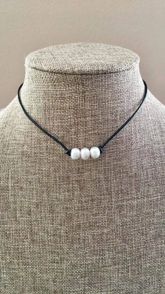 pearls and leather necklace