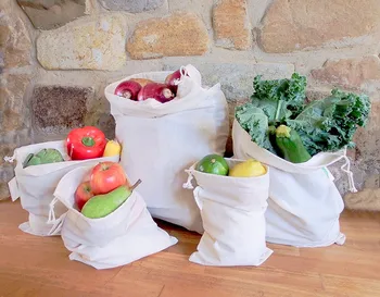 Food Grade Bulk Storage Bags Reusable Organic Cotton Fabric Produce Drawstring Muslin