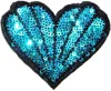 Blue Heart Sea Sequin Shine Shiny Patch Sew Iron on Embroidered Applique Craft