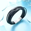 BAOYAN Magnetic Clasp Multi Black Leather Wrap Bracelet For Men