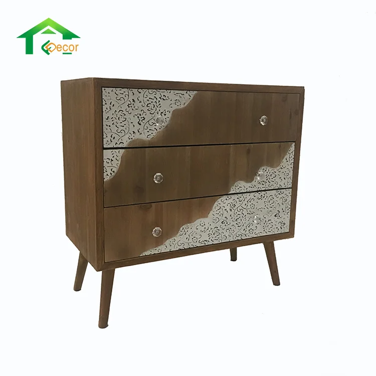 Large Chest Drawer 3 File Wood Corner Curio Furniture Cabinet
