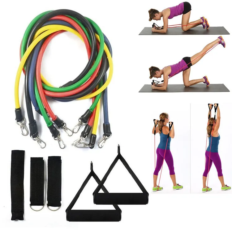 11pcs/set Fitness Equipment Pilates Tubes,Elastic Bands Gym Workout Resistance Bands